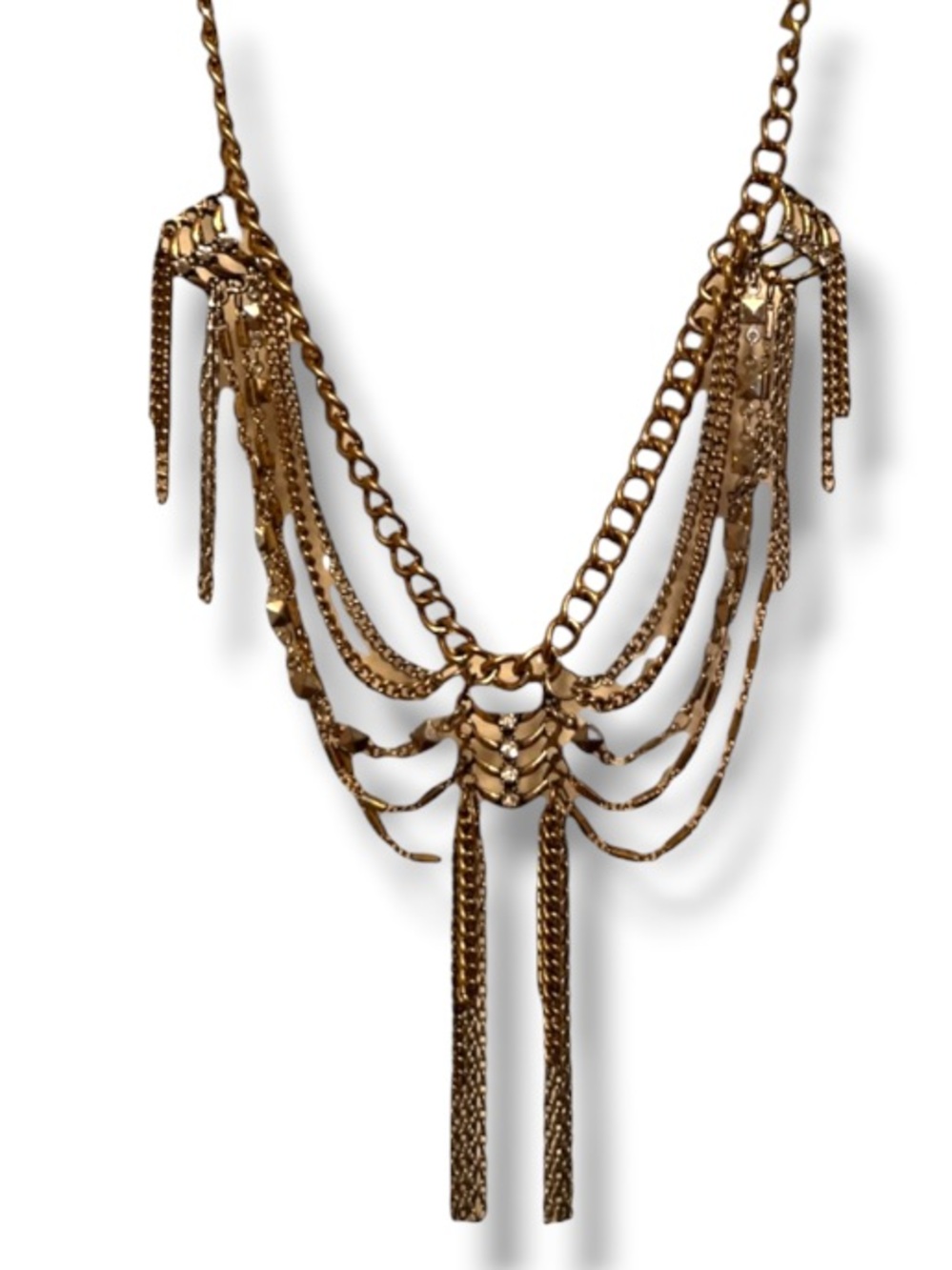 Free Press Women’s Statement Necklace Chain Tassels Chandelier Layers Design